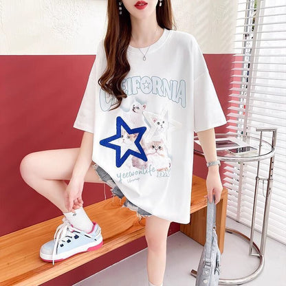 売り切れ必至 ルーズ カジュアル プリント 6種選択可 半袖TシャツF-8873