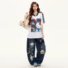 通気メッシュ プリント ゆったり Vネック 半袖 Tシャツ F-13509