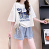 カジュアル清楚 プリント サイドリボン 着痩せ Tシャツ F-13529