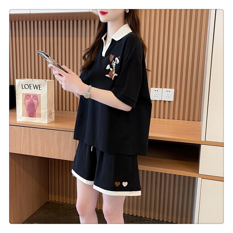 定番シンプル 切り替え カジュアル 半袖Ｔシャツⅹパンツセット全3色 <F-8267>