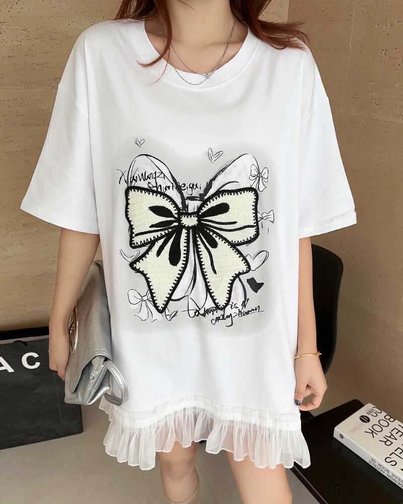 今季マストバイ プリントゆったり 切り替え 半袖Tシャツ 全4色＜F-8256＞