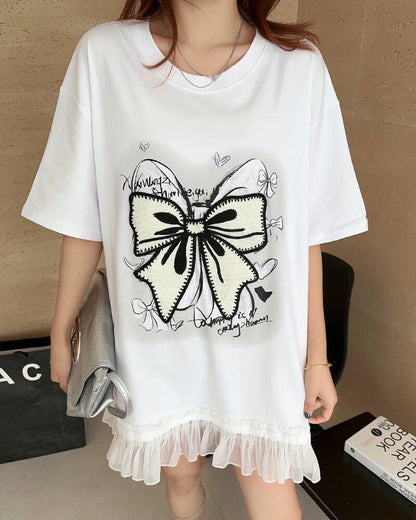 今季マストバイ プリントゆったり 切り替え 半袖Tシャツ 全4色＜F-8256＞