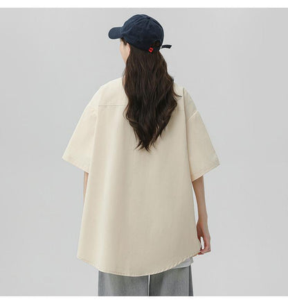 シンプルだけど一癖あるコーデ 切り替え レイヤード風 全2色 半袖TシャツF-9046