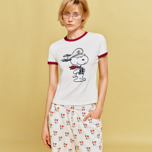 着瘦せ プリント 半袖 配色 カジュアル Tシャツ F-13496