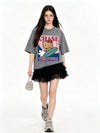 体型カバー カジュアル プリント Tシャツ F-13449
