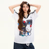 通気メッシュ プリント ゆったり Vネック 半袖 Tシャツ F-13509