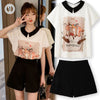 美人度アップ シフォン スウィート 半袖 Tシャツ ショートパンツ セットアップ ＜F-9234＞
