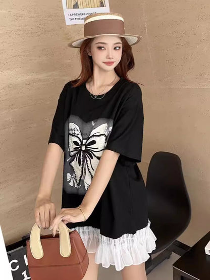 今季マストバイ プリントゆったり 切り替え 半袖Tシャツ 全4色＜F-8256＞