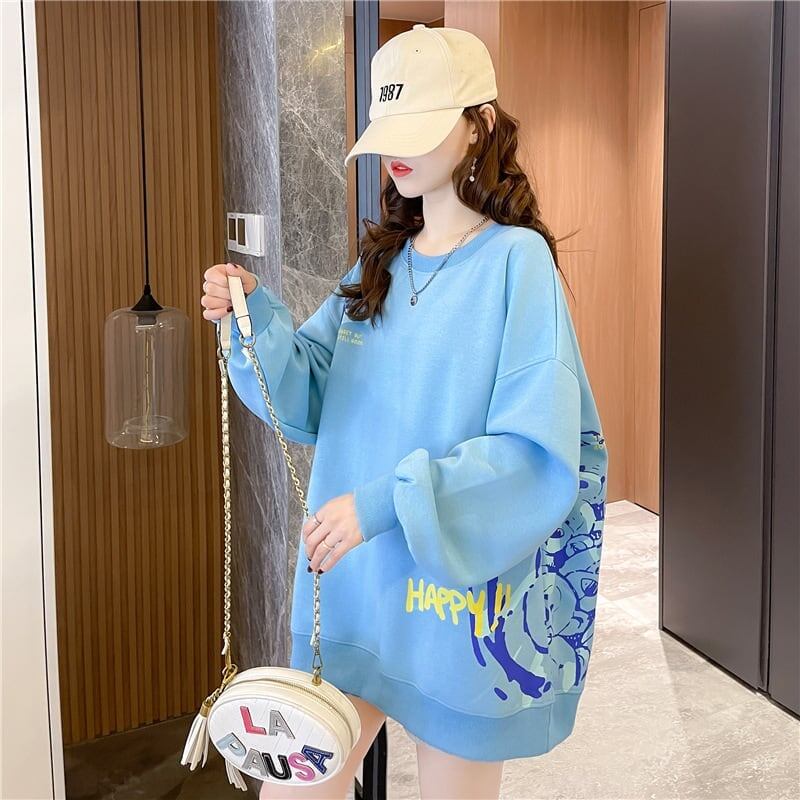ゆったりとしたプリントのクルーネックプルオーバートップス<F-5104>