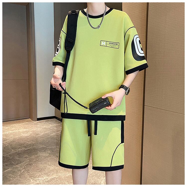早い者勝ち カジュアル ファッション 切り替え 全3色 半袖ＴシャツⅹパンツセットF-8950
