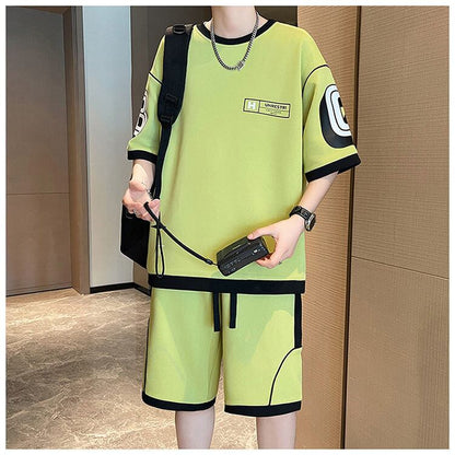 早い者勝ち カジュアル ファッション 切り替え 全3色 半袖ＴシャツⅹパンツセットF-8950