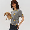 おしゃれ度高め 総柄 配色 半袖 薄手 ニット Tシャツ F-13495
