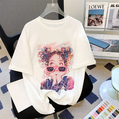 【半額！期間限定！！】大人可愛い上質 キュートプリント カジュアル 半袖Tシャツ＜F-8593＞