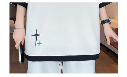 早い者勝ち カジュアル ファッション 切り替え 全3色 半袖ＴシャツⅹパンツセットF-8950