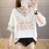 エレガントなレースステッチ半袖Tシャツ<F-3030>