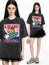 体型カバー カジュアル プリント Tシャツ F-13449