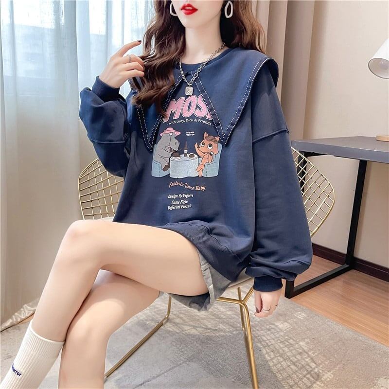 絶対欲しい   セーラ服の襟 長袖Tシャツトップス<F-4036>