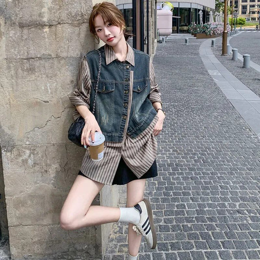 売れ筋 元主役級 美人度アップ 気いっぱい 好感度UP セットアップ ベスト+シャツF-10768