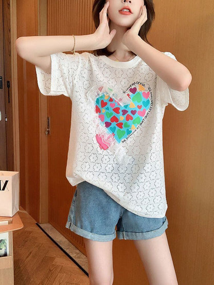 新商品 透かし彫り キュート ゆったり 半袖Tシャツ＜F-8422＞