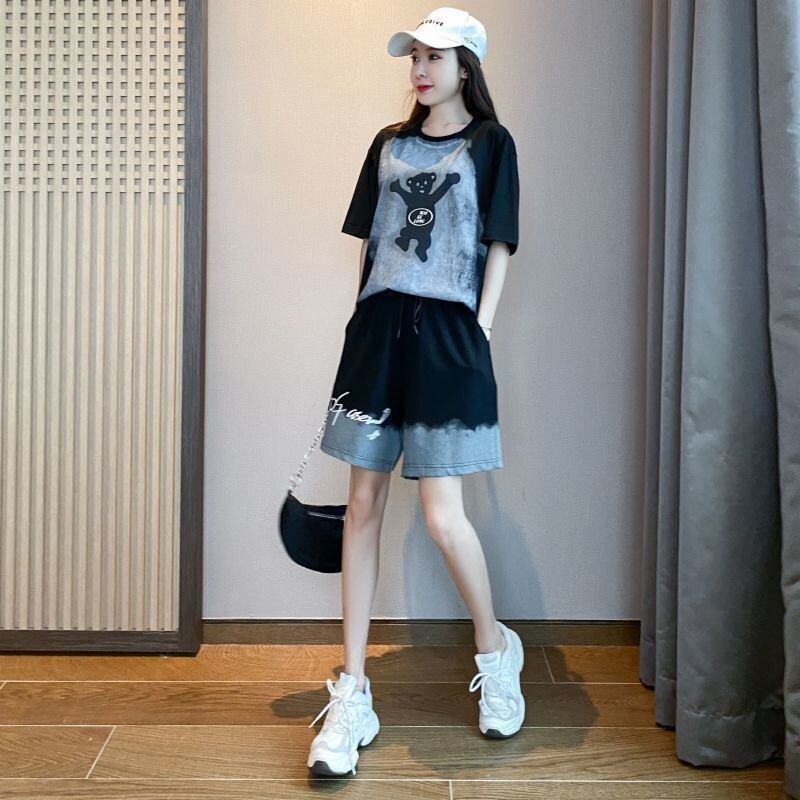 数量限定 ファッション 個性派 半袖Ｔシャツⅹパンツセット全4色F-8783