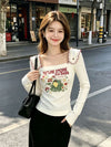 フリル肩 スクエアネック 長袖 Tシャツ F-50157