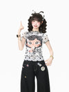 着瘦せ 水玉 プリント メッシュ Tシャツ F-13579