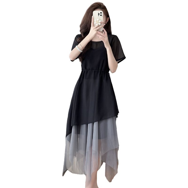 シフォン アシンメトリー ワンピース F-50004