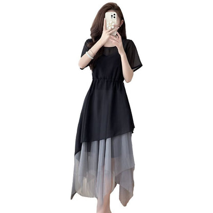 シフォン アシンメトリー ワンピース F-50004