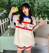 数量限定 プリント切り替え カジュアル 半袖Ｔシャツⅹパンツセット全2色 <F-8665>