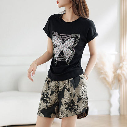 話題沸騰中 上品 着心地良い カジュアル 半袖 Tシャツ ショートパンツ セットアップ ＜F-8905＞