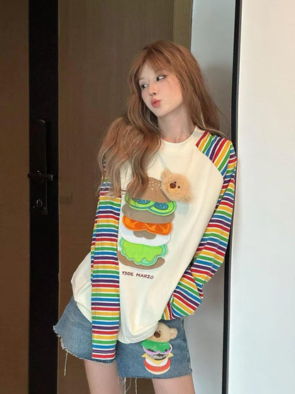 都市ファッショ デザイン オシャレ 大人可愛い 着心地良い プリント ストライプ柄 半袖TシャツF-9332