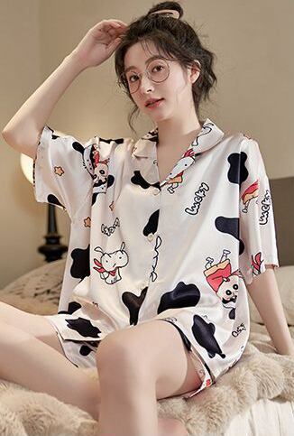 おすすめ 軽くて涼しくて可愛い！！接触冷感 上品 プリント パジャマ 半袖トップスⅹショートパンツセットF-9131