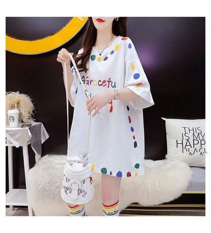 売り切れ必至 プリント ファッション 切り替え 全2色 半袖Tシャツ＜F-8623＞