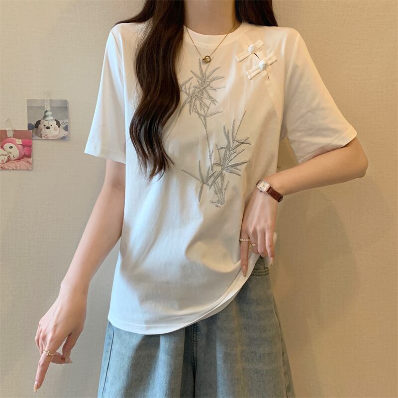 おすすめ 海外トレンド カジュアル モーダル 刺繍 半袖Tシャツ＜F-8476＞