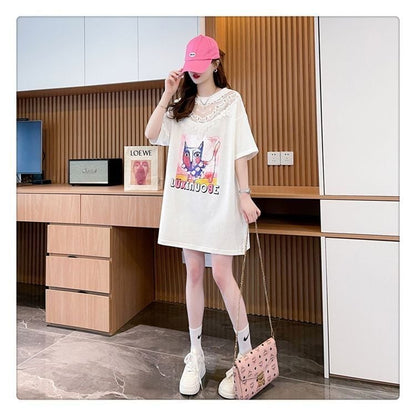 新商品 透かし彫り キュート レース 切り替え ゆったり 半袖Tシャツ＜F-8472＞