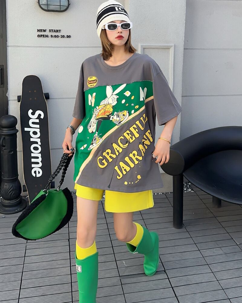 着回し力抜群 ファッション 個性派 レース プリント全3色 半袖TシャツF-8981