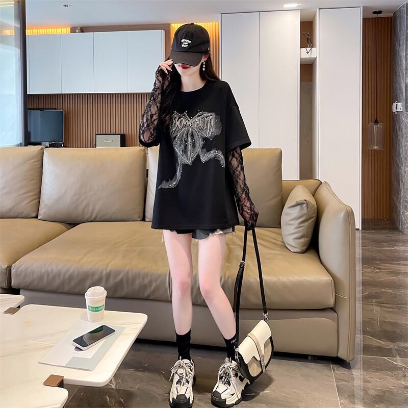 話題沸騰中 レイヤード風 美人度アップ ルーズ Tシャツ ＜F-8707＞