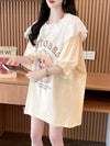 絶対流行 切り替え キュートプリント ゆったり 5分袖 Tシャツ＜F-8474＞