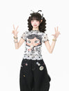 着瘦せ 水玉 プリント メッシュ Tシャツ F-13579