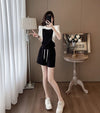 新商品 ホットダイヤモンド 絶対欲しい 切り替え 半袖 Tシャツ ショートパンツ セットアップF-8864