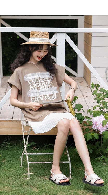 【半額！期間限定！！】大好評 スウィート 大人可愛い プリント レイヤード風 ワンピース<F-8683>