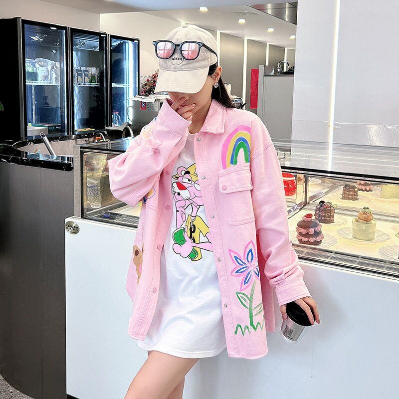 売り切れ必至 韓国風ファッション 上質 アバンギャルド プリント デニム Tシャツ ＜F-9479＞