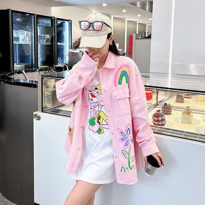 売り切れ必至 韓国風ファッション 上質 アバンギャルド プリント デニム Tシャツ ＜F-9479＞