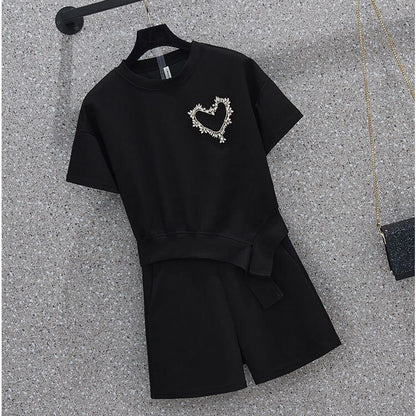 オシャレ度満点 切り替え 一目惚れ Tシャツ＋ショートパンツ セットアップ＜F-3573＞