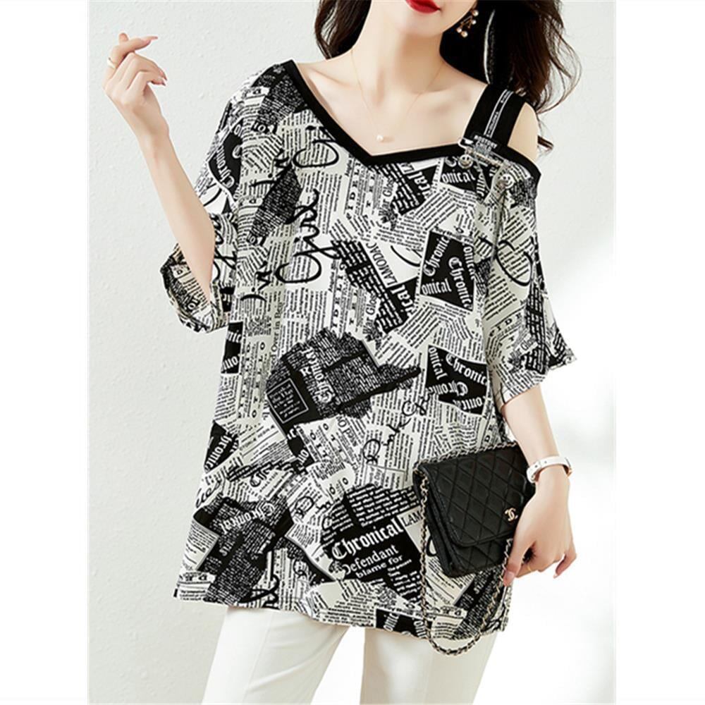 【半額！期間限定！！】絶対流行 特別デザイン 個性派 シフォン プリント 半袖Tシャツ＜F-8610＞