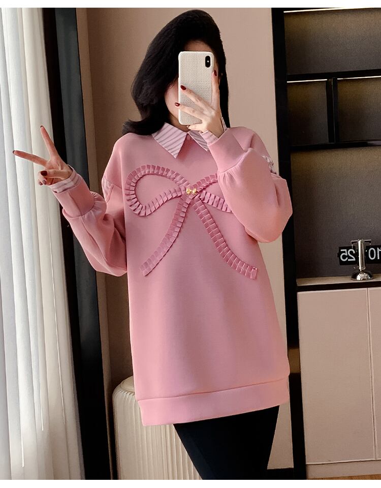 好感度UP レイヤード風 柔らかくて優しい印象 切り替え プラスベルベット 全3色 スウェット＜F-9809＞
