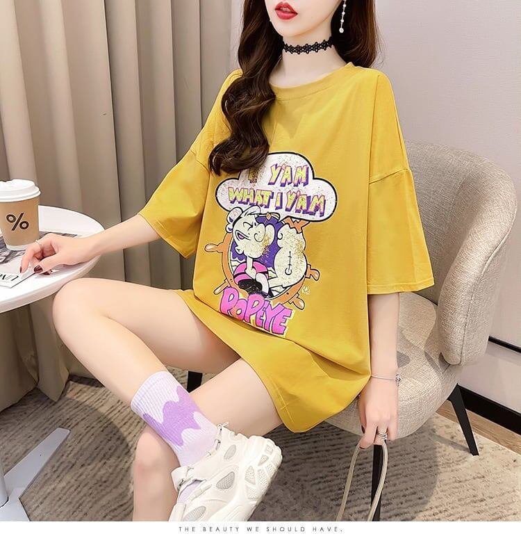 【半額！期間限定！！】グラフィック   透かし彫り Tシャツ ゆったりワンピース ＜F-4021＞