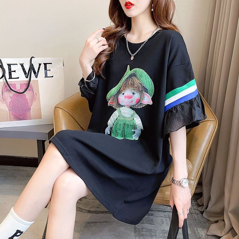 新商品 切り替え キュート ゆったり 全2色 半袖Tシャツ＜F-8349＞