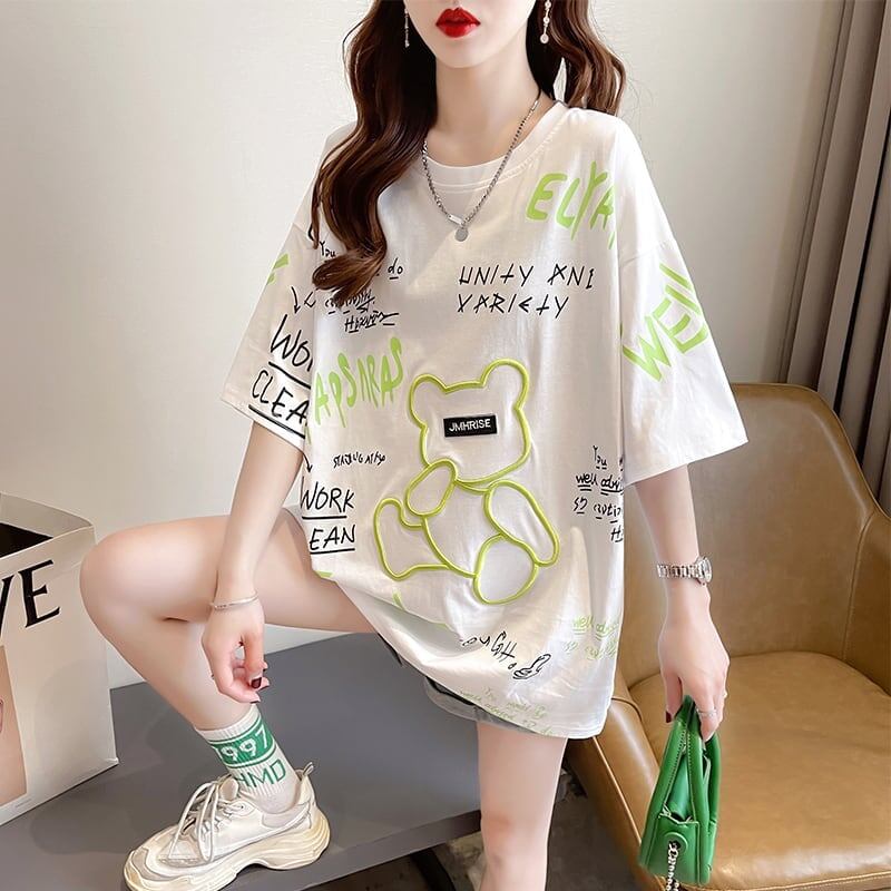 カジュアル 切り替え 好感度満載 プリント Tシャツ カットソー＜F-3543＞