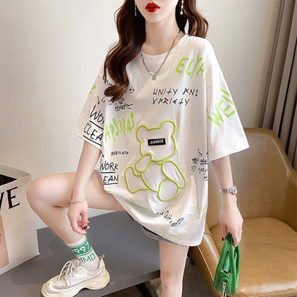 カジュアル 切り替え 好感度満載 プリント Tシャツ カットソー＜F-3543＞